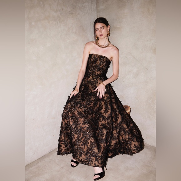 Helsi Dresses & Skirts - HELSI Celine Sequin 3D Floral Strapless Gown Black Evening Gown Size XS Preloved